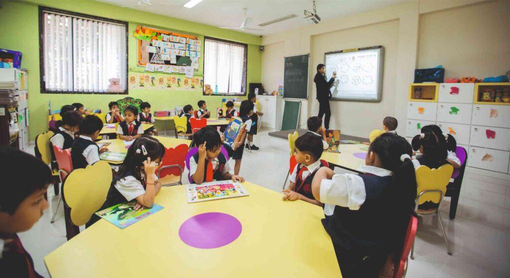 Teacher-interactive-education-state-of-the-art-designed-classroom-at-Panbai's-Flamingo-Kids-Preschool-Santacruz-East