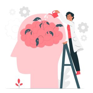 Clipart of a man climbing ladder and pouring water to a brain for it to grow