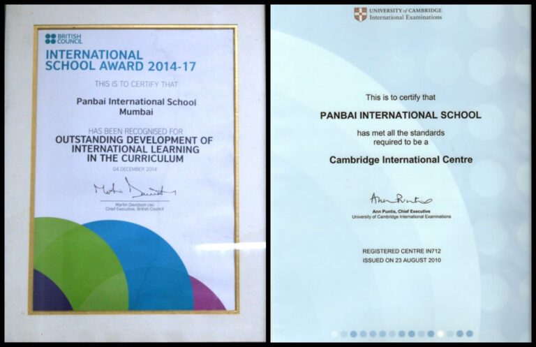CAIE Affiliation certificate with Panbai International school Mumbai and british-council-certificate for Panbai International school