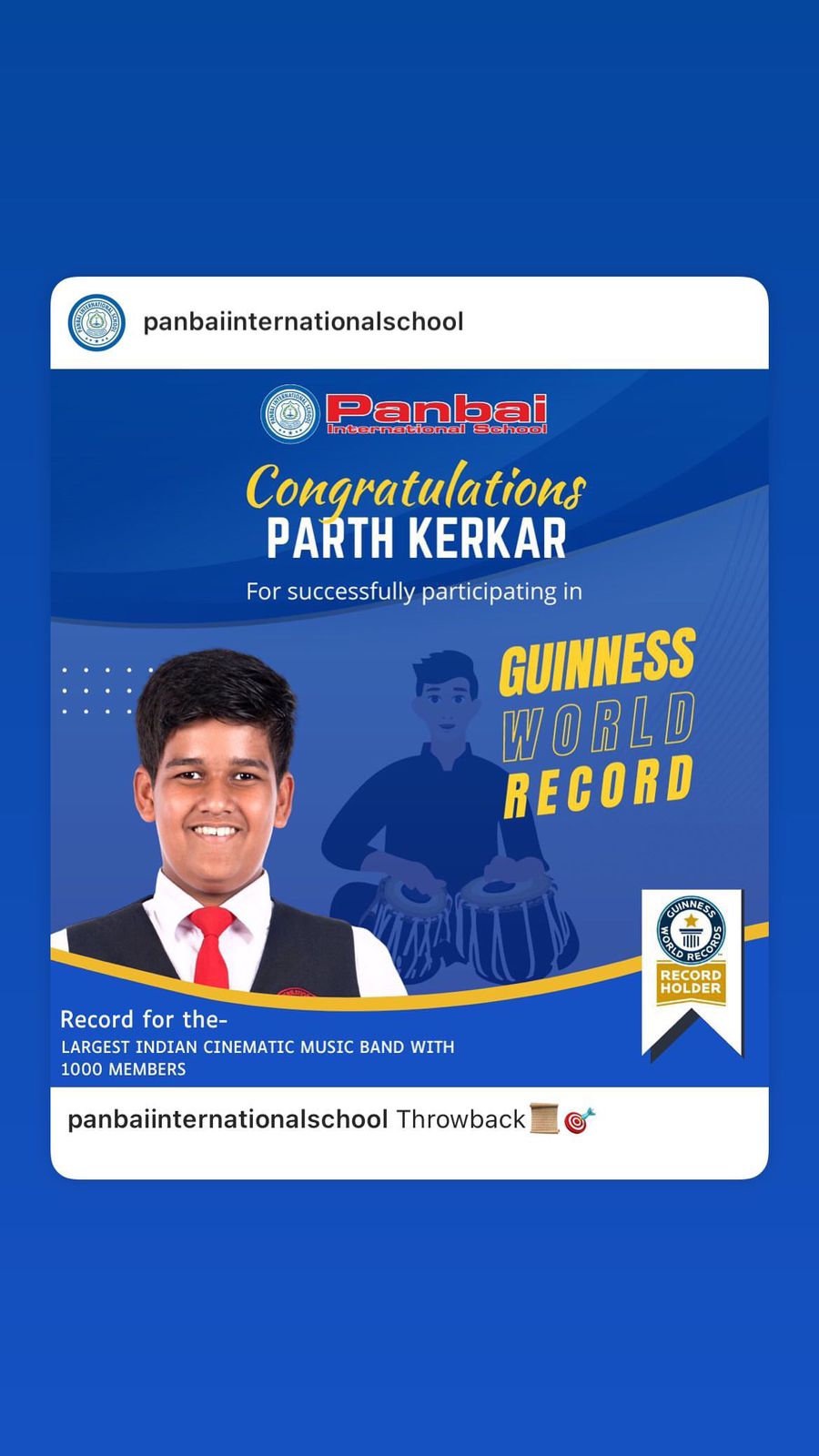 Panbai International school student participating in guinness records with tabla shadow at the bakground