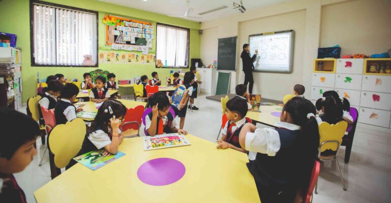 Teacher-interactive-education-state-of-the-art designed classroom at Panbai's-Flamingo-Kids-Preschool-Santacruz-East