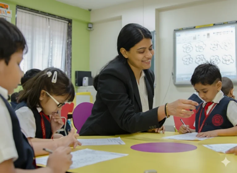 Junior KG Students getting individual attention to students