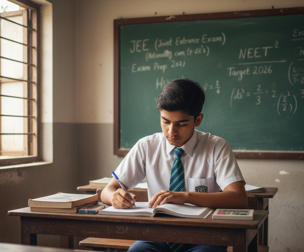 An Indian student in a cbse classroom.