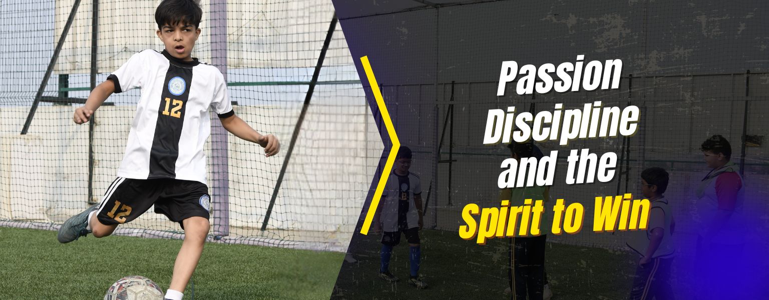 Student playing football at Panbai International School Mumbai, showcasing discipline, teamwork, passion, and holistic development through sports education.