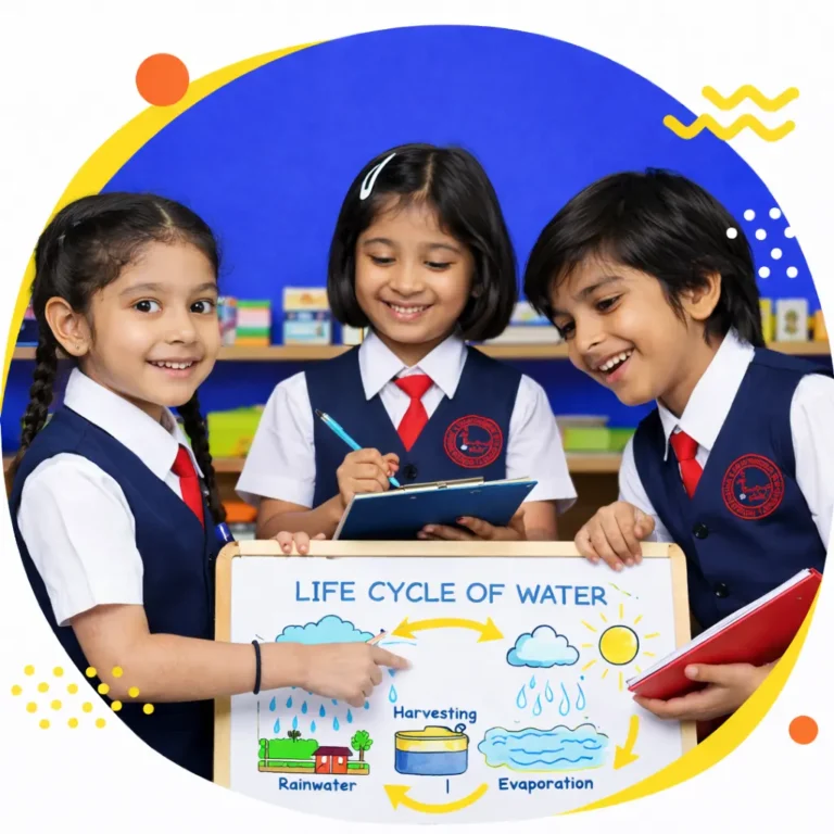 Preschool children presenting the life cycle of water at Flamingo Kids Preschool Santacruz