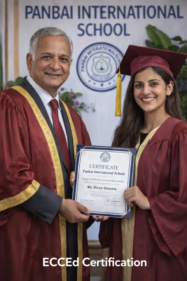 Senior school dean awarding ECCEd certification to graduate student in Mumbai at Panbai International School